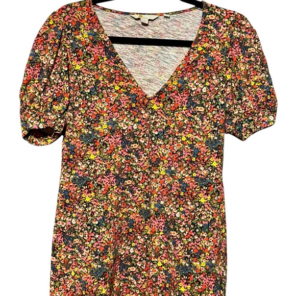 Boden Puff Short Sleeve V-Neckline Floral Lightweight Mini Cotton Dress - Picture 4 of 14